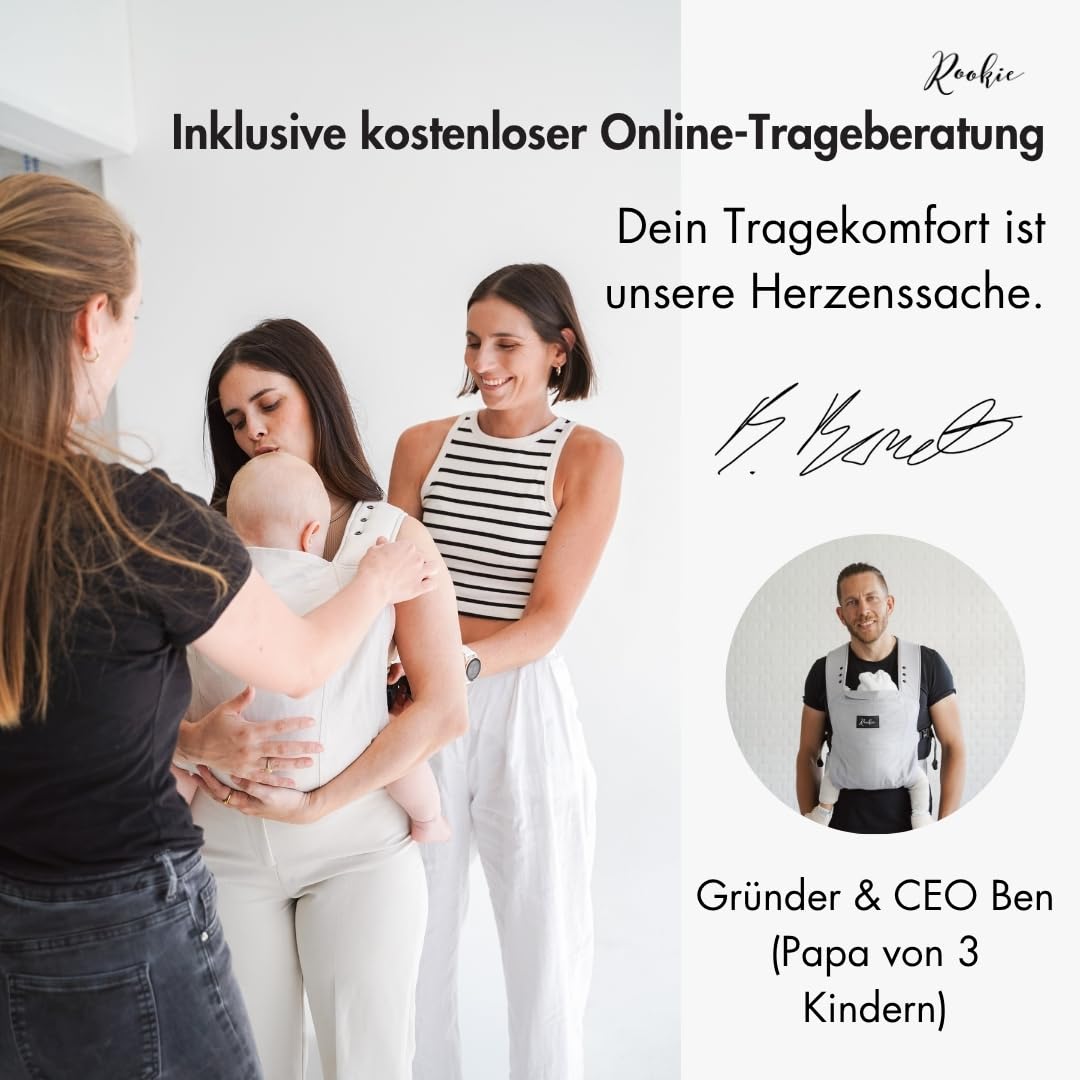 Rookie Babytrage ab Geburt - Ergonomisch, Bequem, Bio-Stoffe - Premium Elite Design - Baby Trage sch