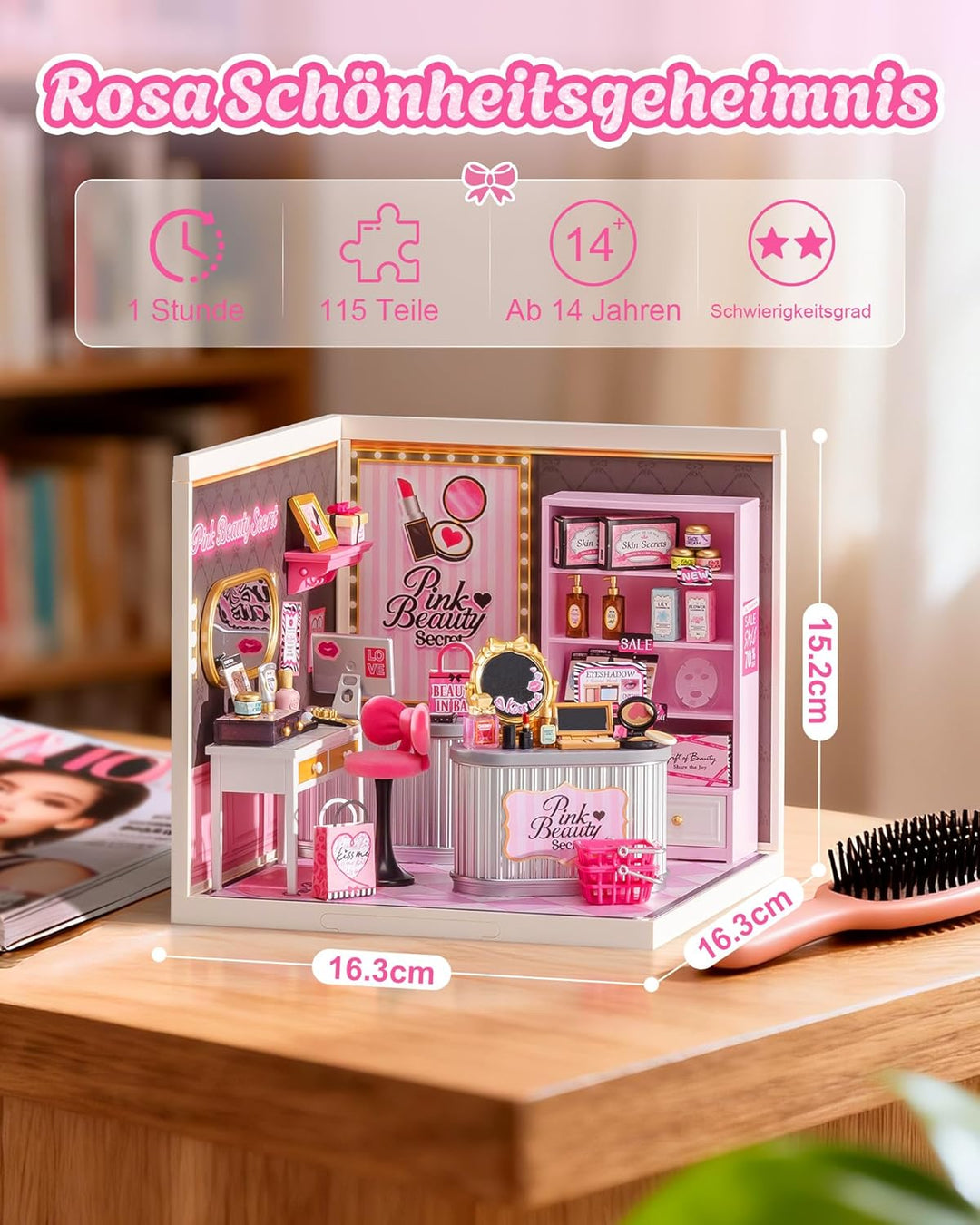 Rolife Super Creator Pink Beauty Store, DIY Miniature House mit Licht, Ohne Kleber, Niedliche Miniwe