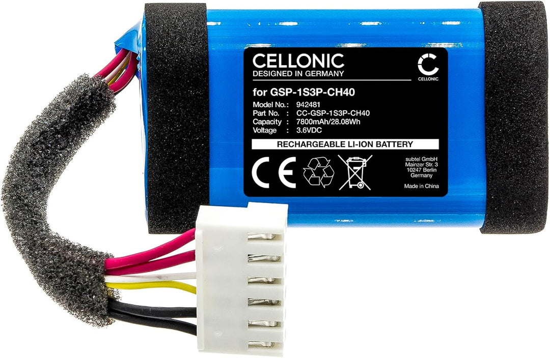 CELLONIC, Lautsprecherakku kompatibel mit JBL Charge Essential 2 (7800mAh, 3.7V) Ersatzakku GSP-1S3P