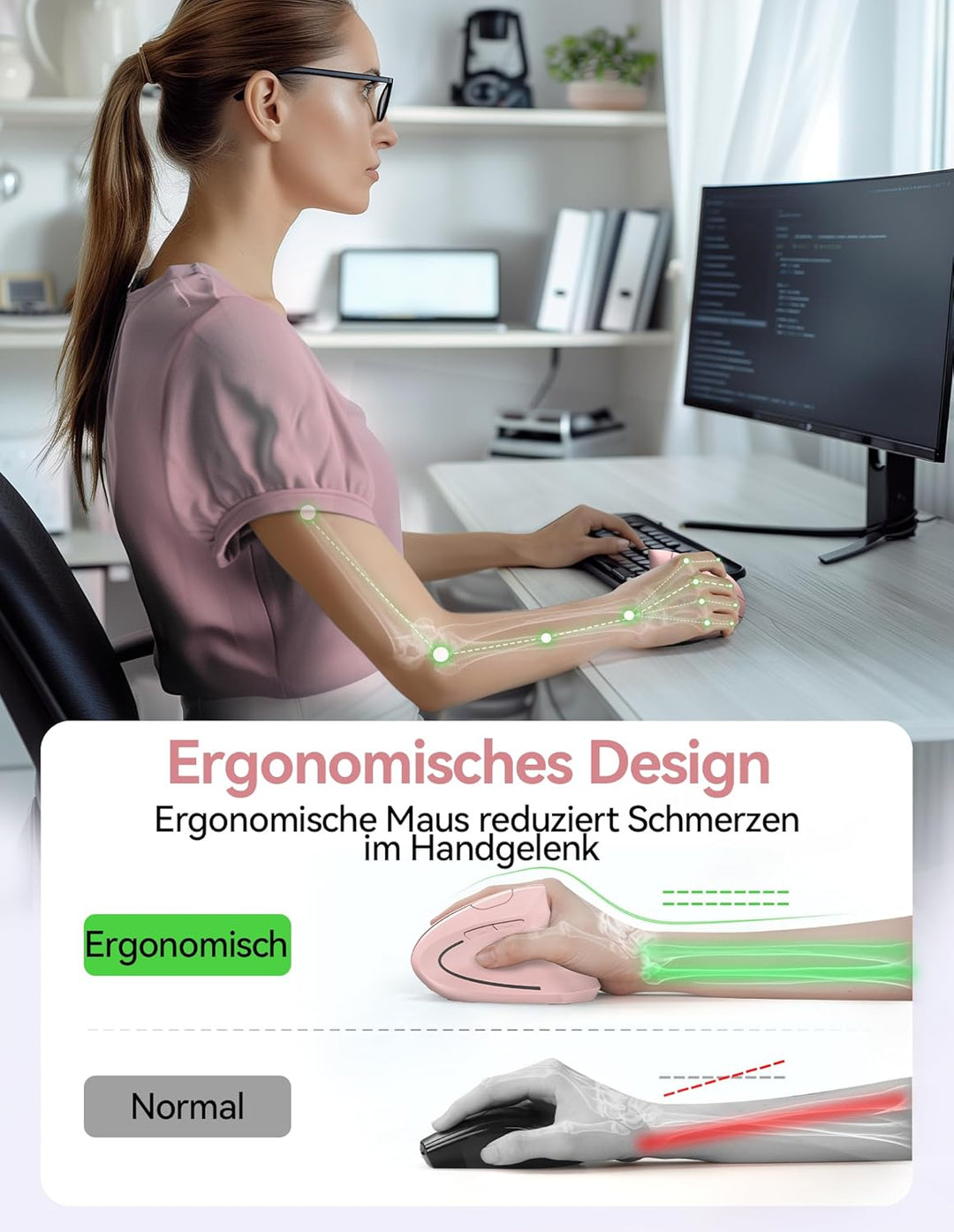 TECKNET Wiederaufladbar Ergonomische Maus Kabellos, 2.4G Optische Vertikale Maus Ergonomisch, 5 Eins