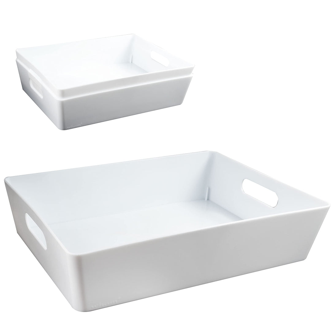 3x Ordnungsboxen - 8 cm hoch - WEIss - 35x26x8cm - 6 Liter - DINA4 - Ordnungskorb - Schubladenorgani