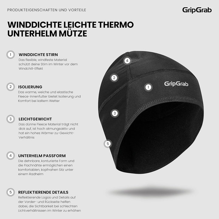 GripGrab Dünne Winter Fahrrad Unterhelm Mütze mit Winddichter Stirn Leichte Thermo Radsport Skull Ca