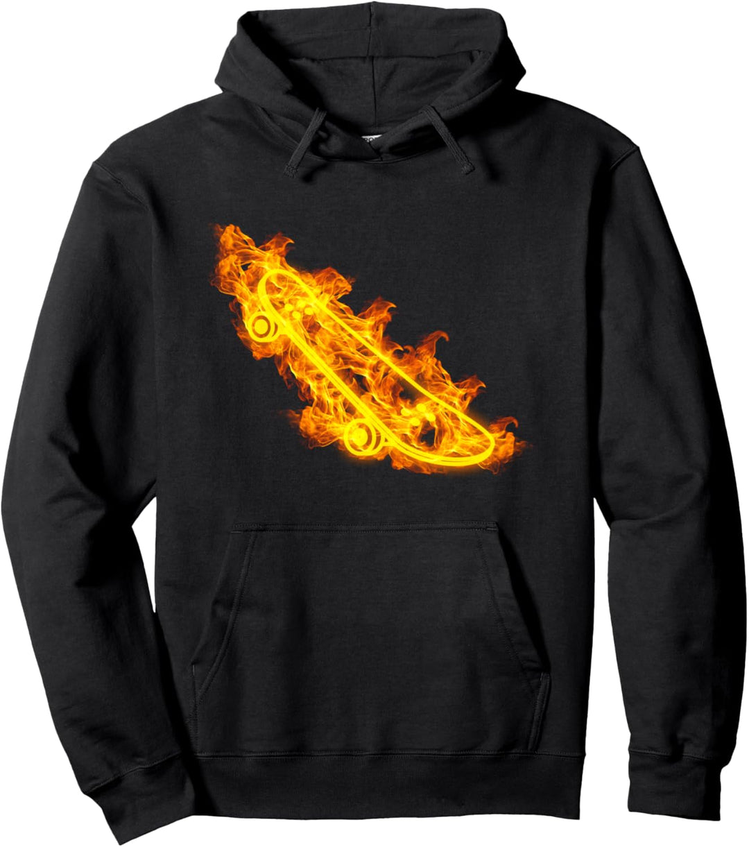 Feuer Longboard Skateboard Flammende Skater Skateboarder Pullover Hoodie