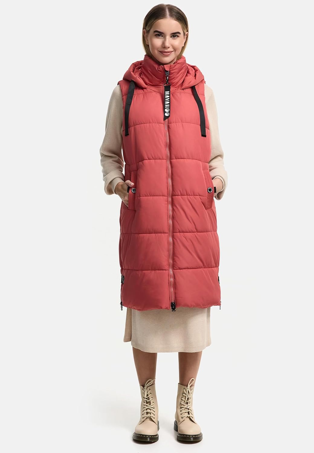 Navahoo Damen ärmellose Lange Outdoorweste warme Winterjacke Schnuffelchen XS-3XL, XS Rouge