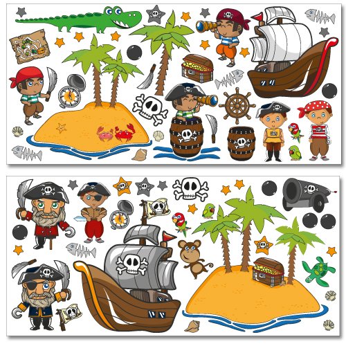 Wandkings Piraten auf Schatzsuche Wandsticker Megapack Set, 83 Aufkleber, Gesamtfläche 260 x 70 cm