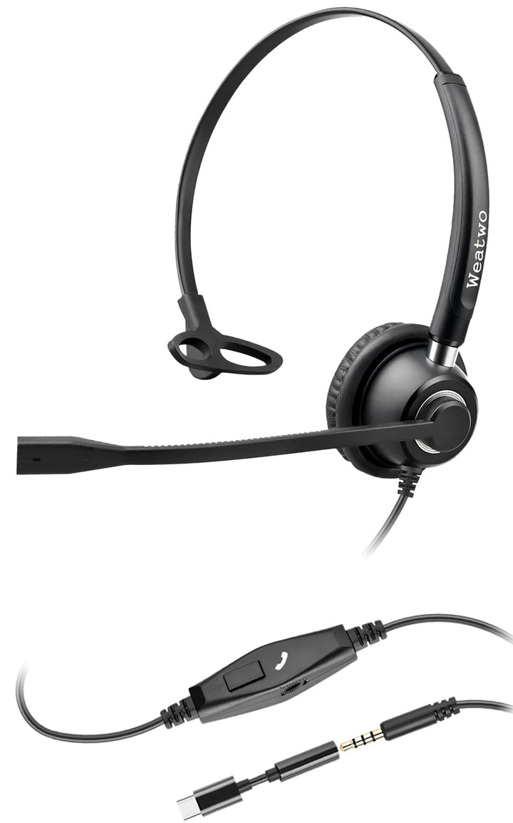 3,5 mm Kopfhörer mit Mikrofon für Laptop, USB-C/3,5 mm Jack 2-in-1 PC Headset, Kabelgebundenes Noise