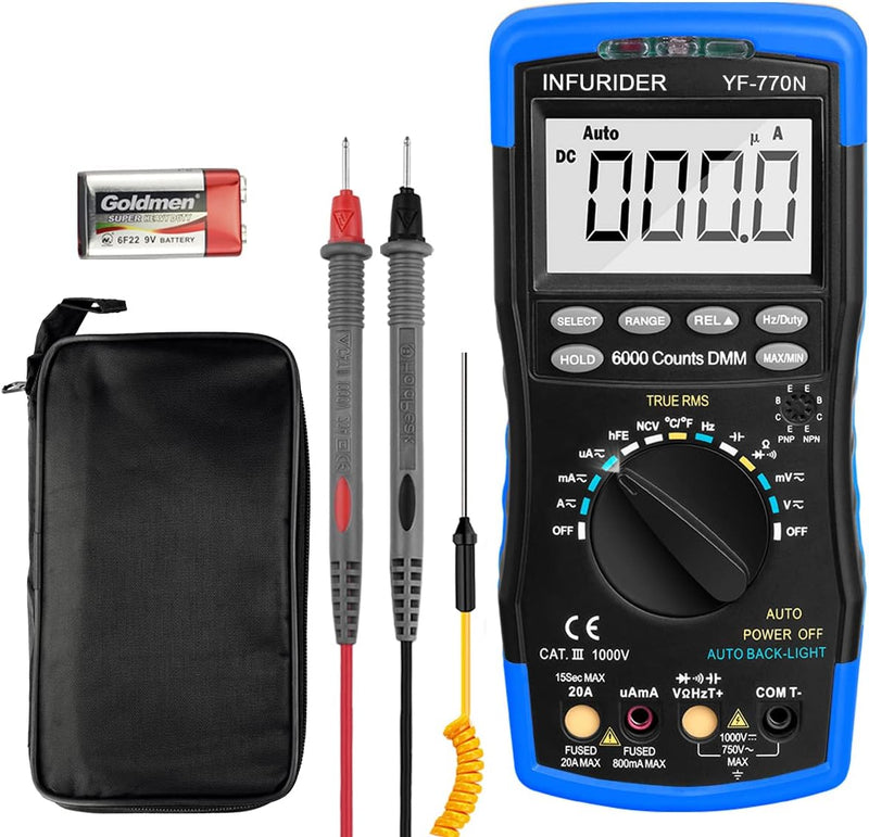 INFURIDER Digital Multimeter YF-770N,True RMS 6000 Counts Auto-Ranging Voltmeter Amperemeter Ohmmete