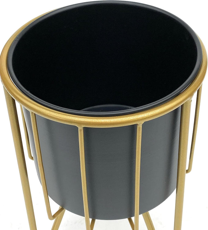 DanDiBo Blumenhocker mit Topf Metall Gold Schwarz Rund S 32 cm Blumenständer 96039 Blumensäule Moder