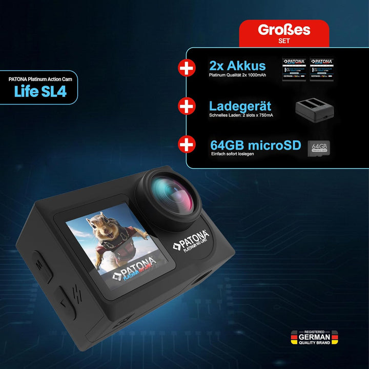 PATONA Action Cam Life SL4 | 5K 120fps 64MP EIS | 120° Weitwinkel Videokamera | Dual Screen Kamera |