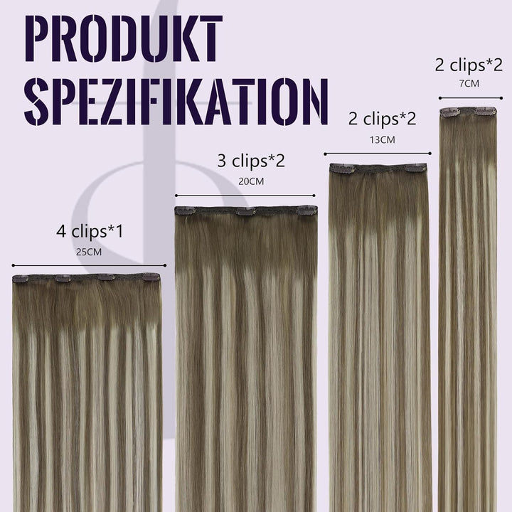 Fshine Invisible Clip in Extensions Echthaar 35cm Haarverlängerung Echthaar Extensions Clip in Balay