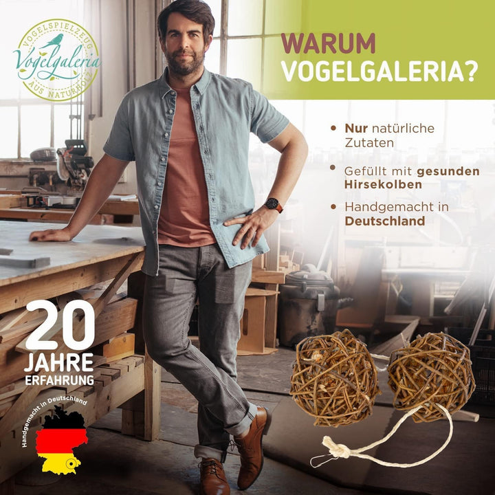 Kolbenhirse gefüllte Weidenkugel 2er Pack - handgefertigt in Deutschland - Erstaunlicher Spielspass