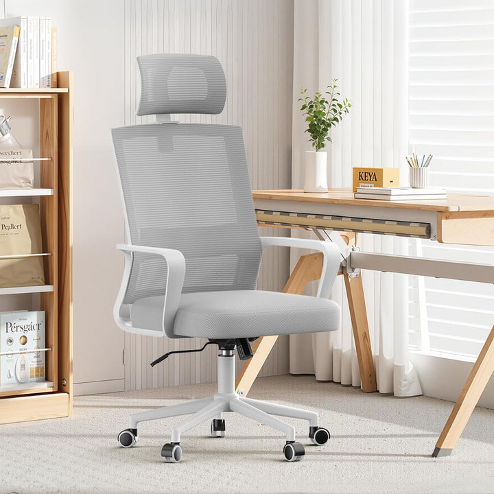 naspaluro Ergonomischer Bürostuhl, Schreibtischstuhl mit Verstellbarer Kopfstütze, Atmungsaktiver Ne