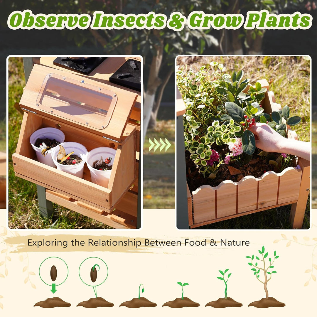 ROBOTIME Matschküche, Grosse Spielküche Deluxe für draussen für Kinder, Holzküchen-Spielset für Klei