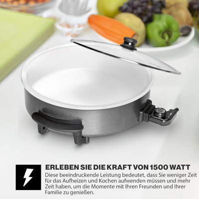 Clatronic® Partypfanne | Multifunktionspfanne zum Kochen, Braten und mehr | Keramikbeschichteter Brä