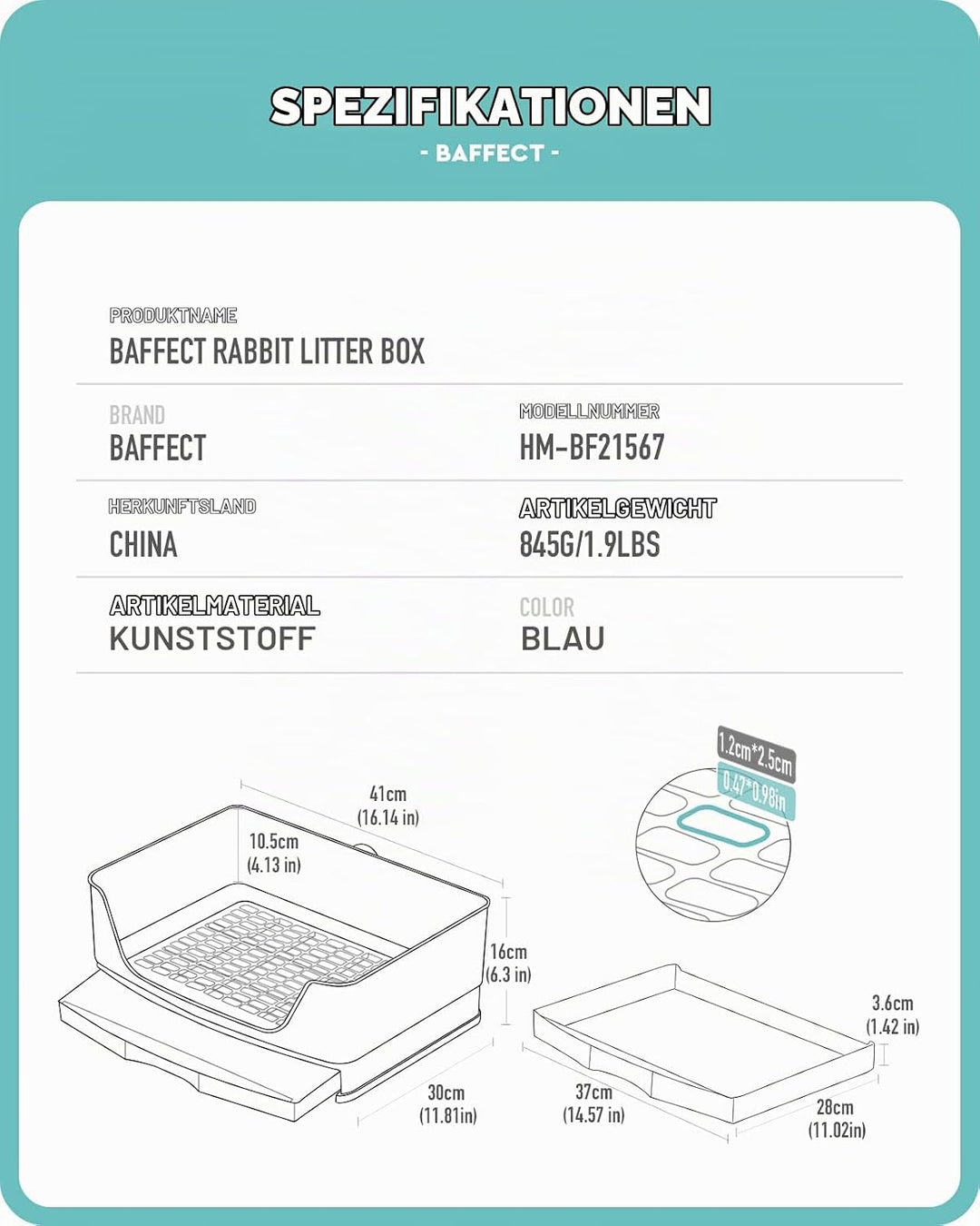 Baffect Kaninchentoilette, Hasentoilette Mit Abnehmbarem Tablett (Blau) | Toilette FüR Kaninchen, Ra