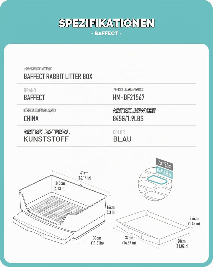 Baffect Kaninchentoilette, Hasentoilette Mit Abnehmbarem Tablett (Blau) | Toilette FüR Kaninchen, Ra