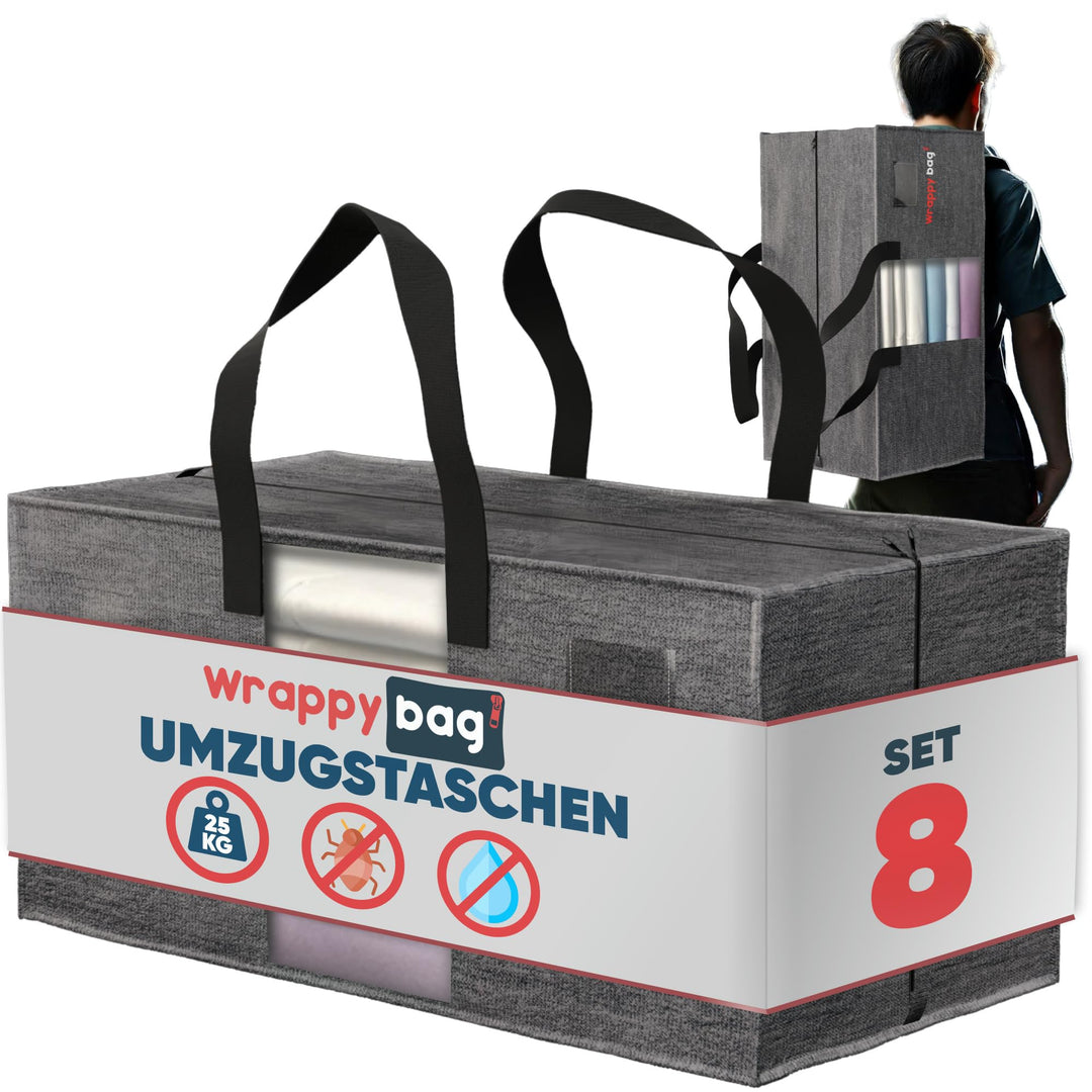 WRAPPYBAG 8er-Set Kunststoff Aufbewahrungstasche – Jumbo XXL Tasche Gross – Wasserabweisend, Stabil,