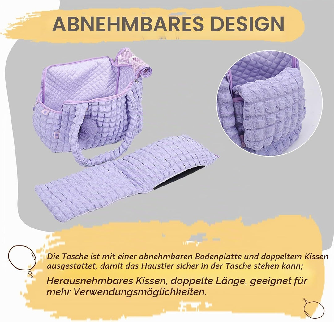 Weiche Tragetaschen für Katzen, modische Luftpolstertasche, Gesteppte Handtasche mit flauschigem Bal