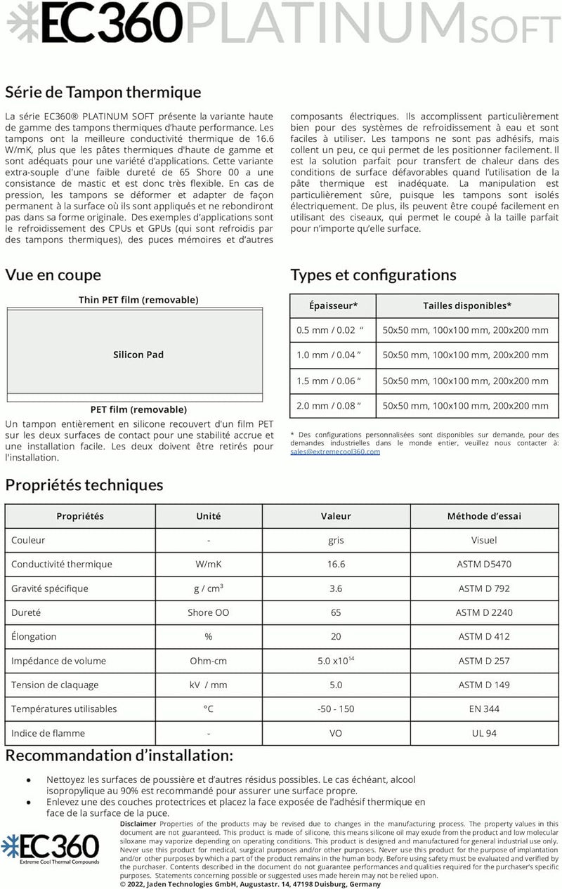 EC360® Platinum Soft 16,6W/mK Wärmeleitpad (100 x 100 x 0,5 mm, Soft), 100 x 100 x 0,5 mm, Soft