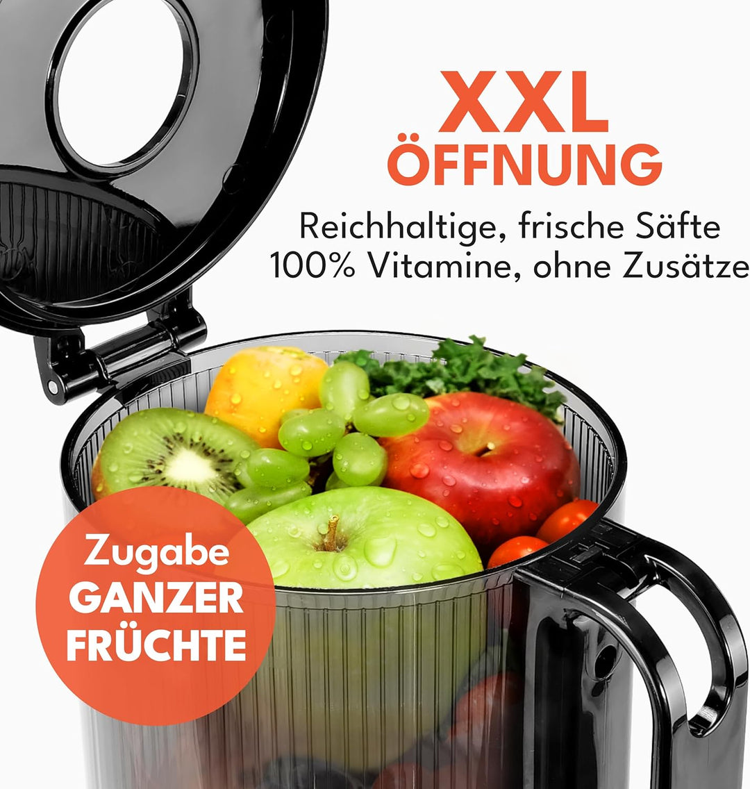 LEBENLANG Entsafter Slow Juicer - Inkl. Rezeptbuch & Grosse 130mm Öffnung I Perfekt für Obst ganze F