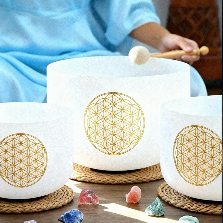 Hye-eun Kristall klangschale Set 432HZ Perfekte Pitch 7-12zoll lumen des Lebens Quarz Singing Crysta