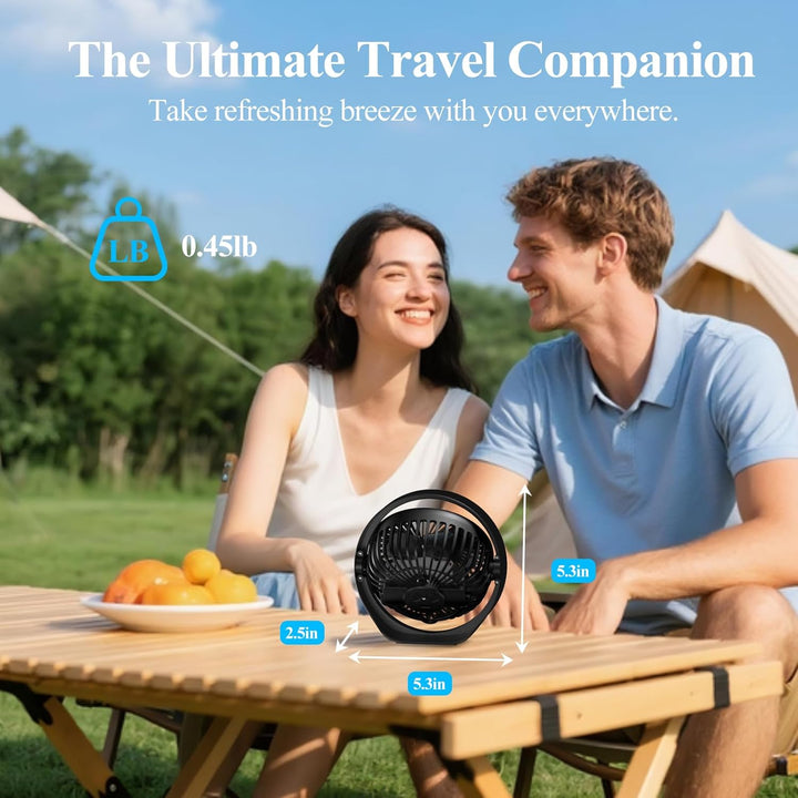Minthouz Tischventilator Leise, USB Wiederaufladbarer Kleiner Ventilator mit Haken, 180° Drehbarer M