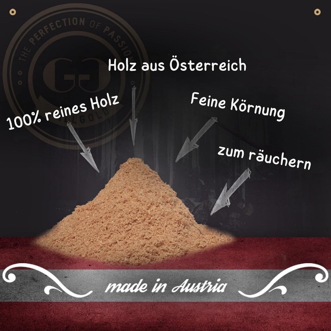 GRILLGOLD Räuchermehl aus heimischen Hölzern – Produziert in Österreich – Spezielle Körnungsmischung