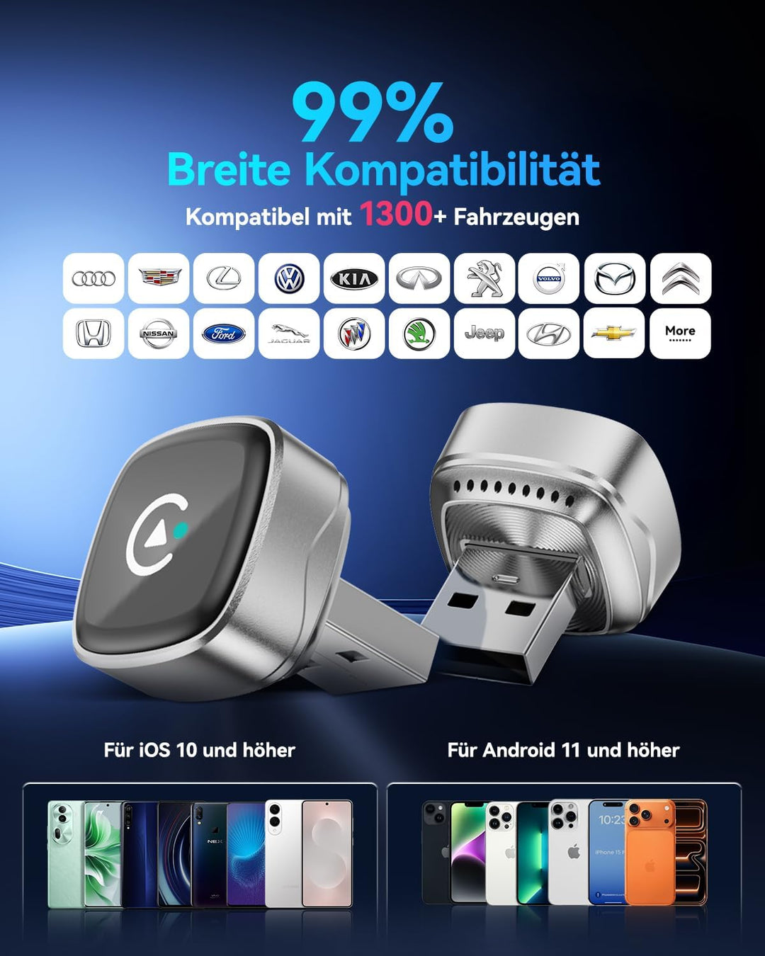 Ultra Mini Wireless CarPlay &amp; Android Auto Adapter 2026, WLAN 6 Bluetooth 5.4, Kabellos CarPlay Adap