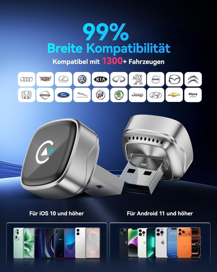 Ultra Mini Wireless CarPlay &amp; Android Auto Adapter 2026, WLAN 6 Bluetooth 5.4, Kabellos CarPlay Adap