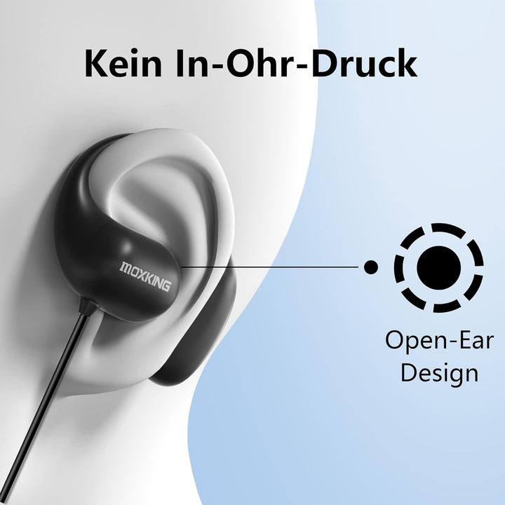 Kabelgebundener Open-Ear-Kopfhörer mit Mikrofon, Lautstärkeregler und Anrufsteuerung über Inline-Bed