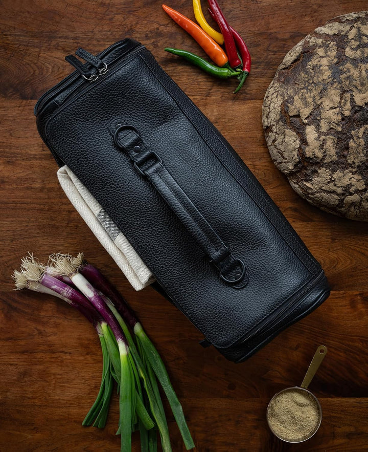 Angus Stoke Premium Messerkoffer aus Leder, XXL Messertasche mit vielen Extras und Stauraum, Koch-Ro