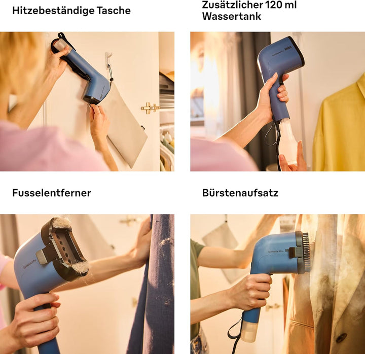 Braun QuickStyle 3 GS3024BL, kompakter und leichter Steamer, Dampfglätter mit schneller Aufheizung,