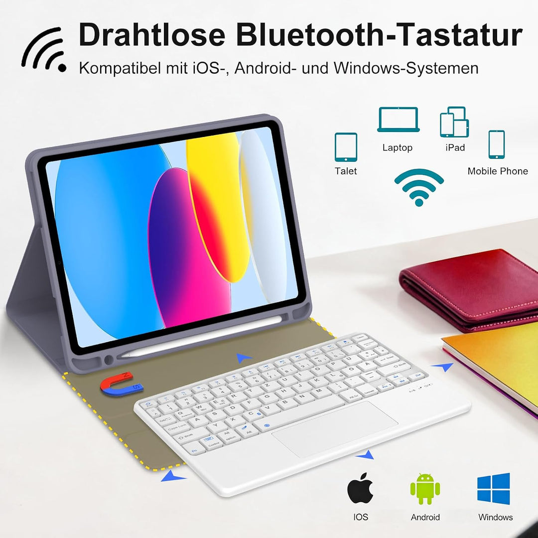 Hülle Tastatur für iPad (A16) 11/10 Generation (2025/2022) 11/10.9 Zoll | Mit Trackpad Magnetisch Ab
