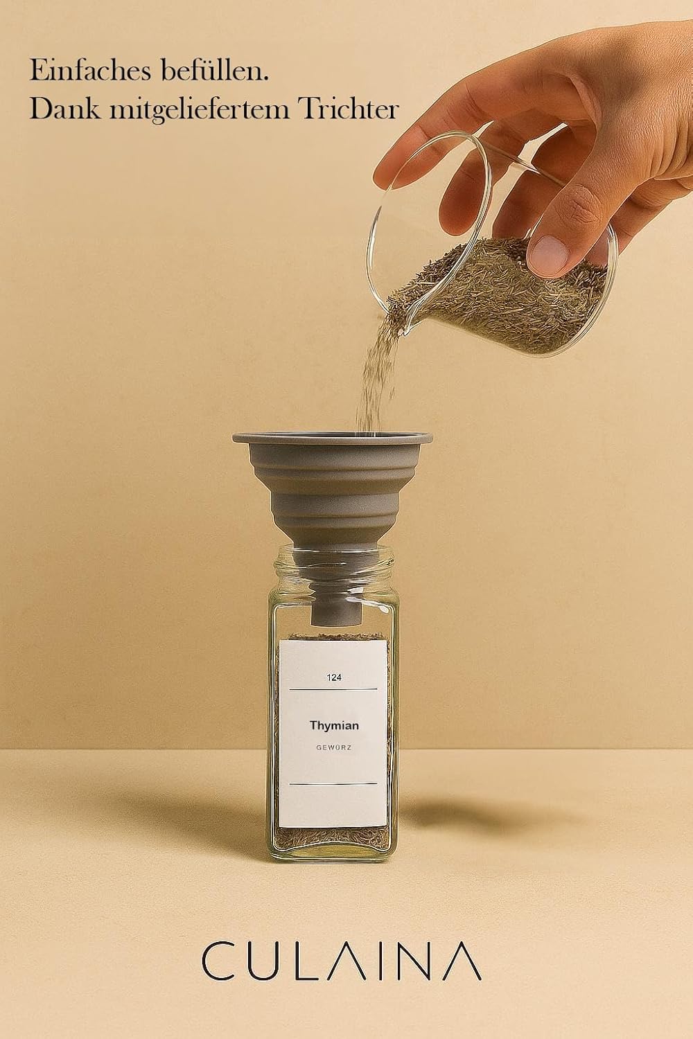 Gewürzgläser mit Streueinsatz [24x 120ml] + 320 Wasserfeste Label - Luftdichte Gewürzgläser eckig -