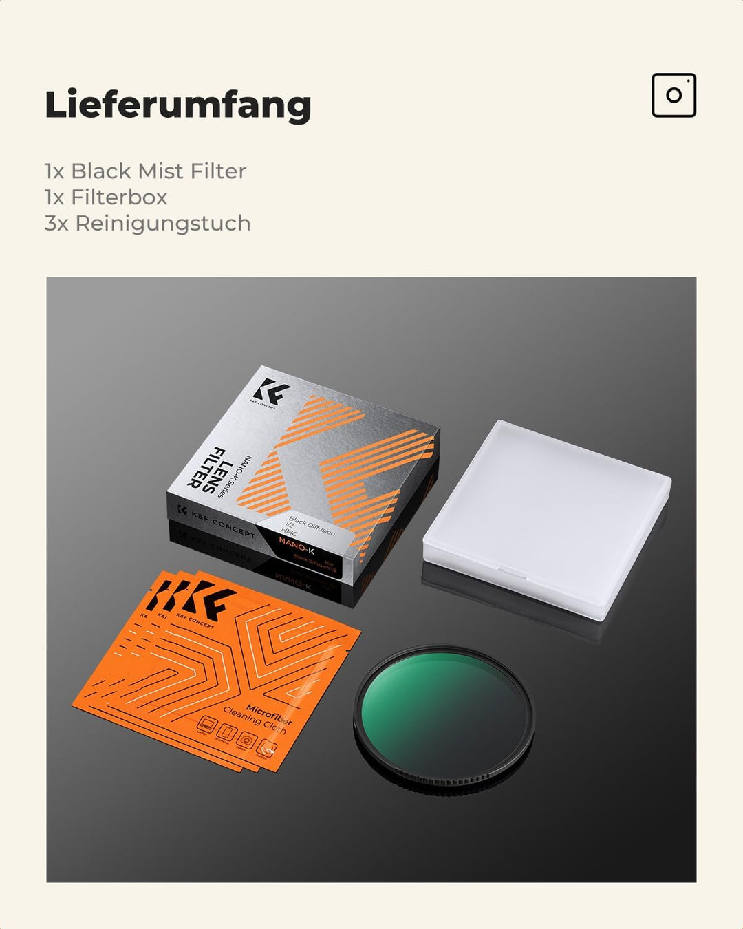 K&F Concept Nano-K Serie Black-Mist 1/2 Filter 77mm Black Promist 1/2 Filter aus Optisches Glas mit
