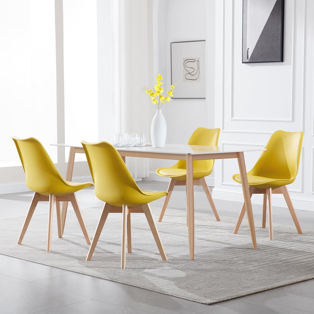 WOLTU 4er Set Esszimmerstühle Küchenstuhl Design Stuhl Esszimmerstuhl Kunstleder Holz Gelb BH29gb-4