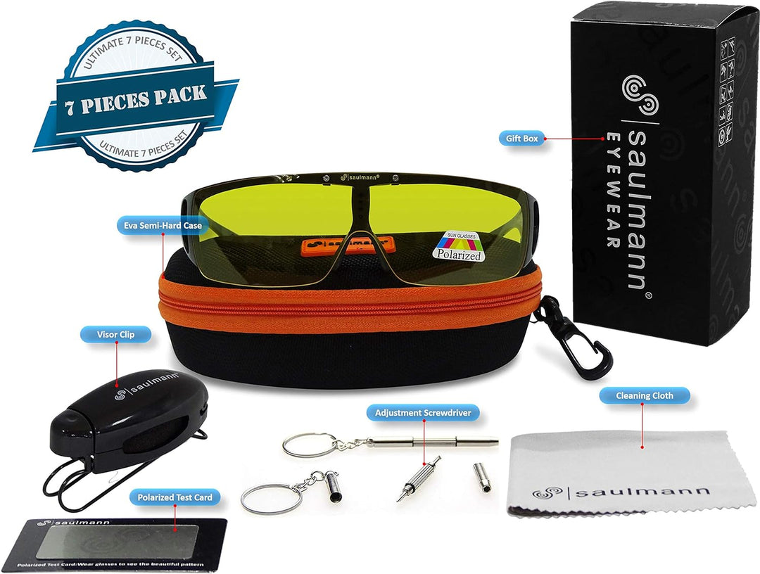 Saulmann® Polarisierte Unisex Flip-UP Überzieh Blendschutzbrille - Kontrast Outdoor- & Nacht Fahrbri