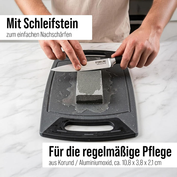 STONELINE® EXCALIBUR® Messerblock, bestückt, 6-teilig, rostfreier Spezialklingenstahl, Inklusive Sch