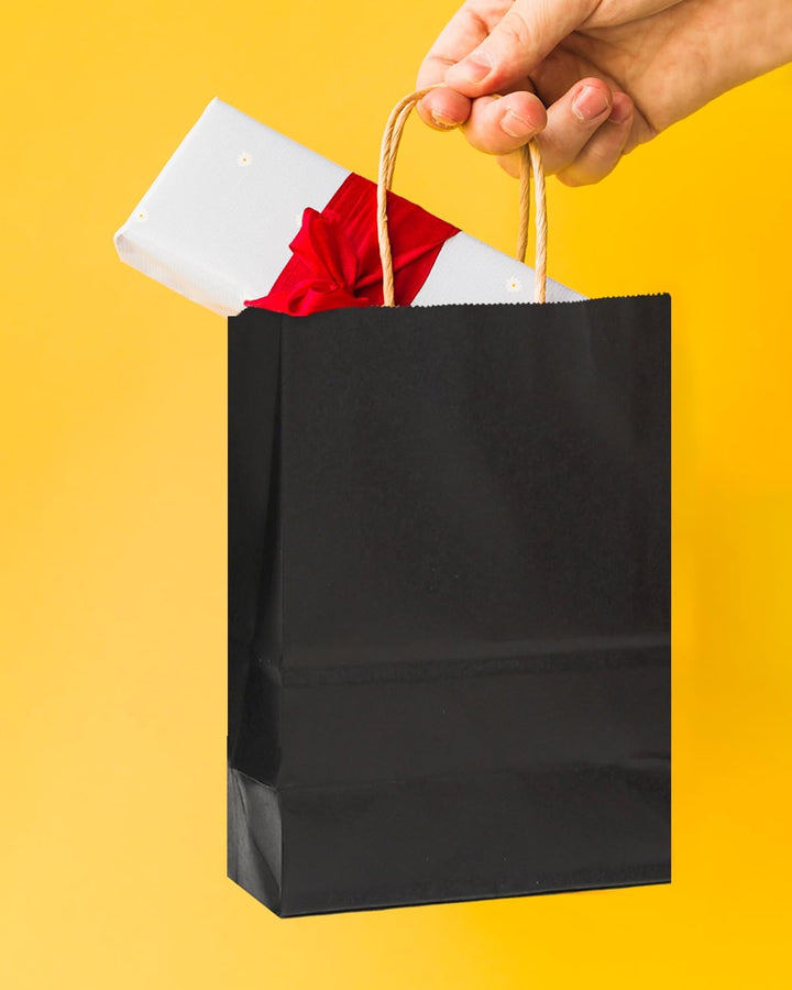 Gcardist 50 Stück Mini-Geschenktüten Schwarz-Geschenktüten aus Papier mit Henkeln–Tasche Partygesche