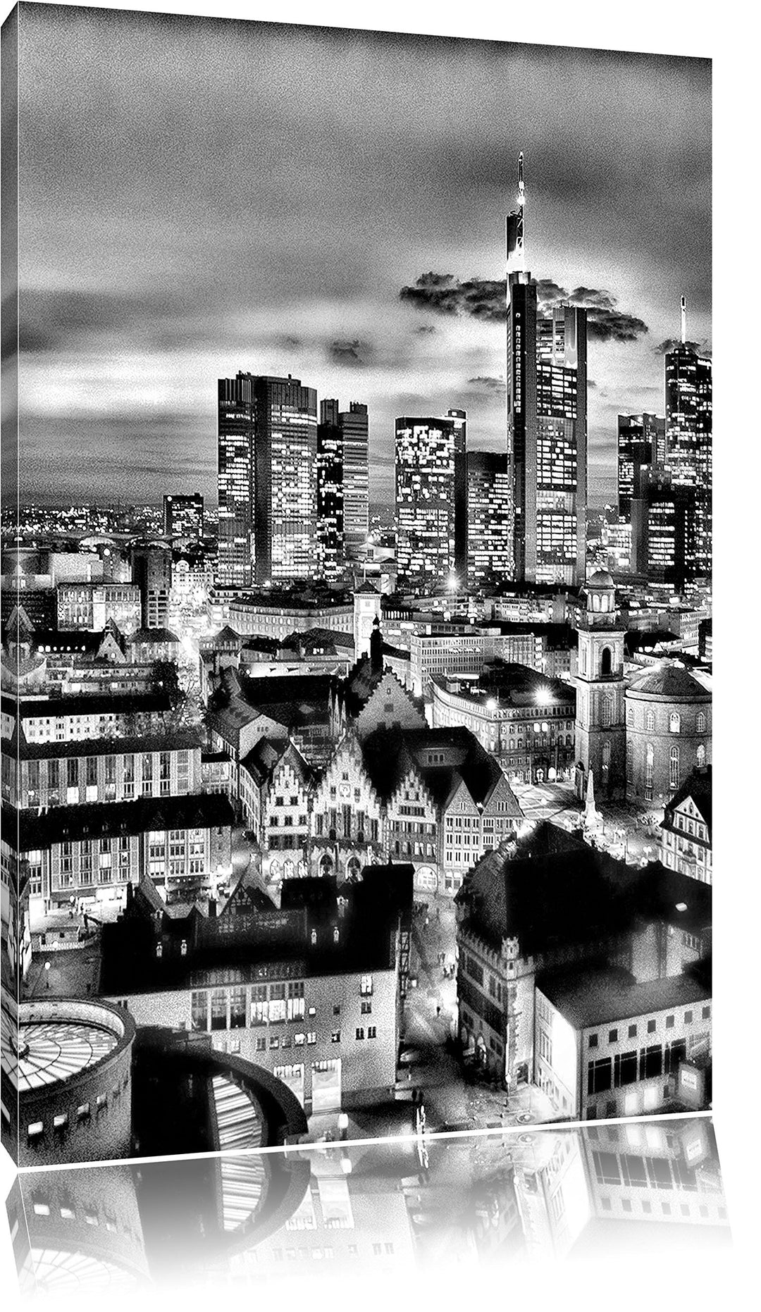Pixxprint Frankfurt Skyline / 100x70cm Leinwandbild bespannt auf Holzrahmen/Wandbild Kunstdruck Deko