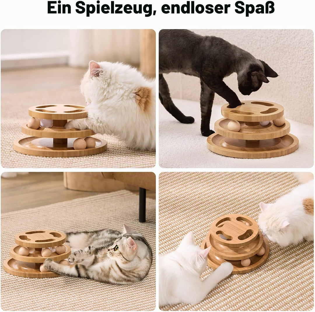 Katzenspielzeug mit Puzzle, Holz Interaktives Katzen Spielzeug mit Ball Track Roller Für Indoor Katz