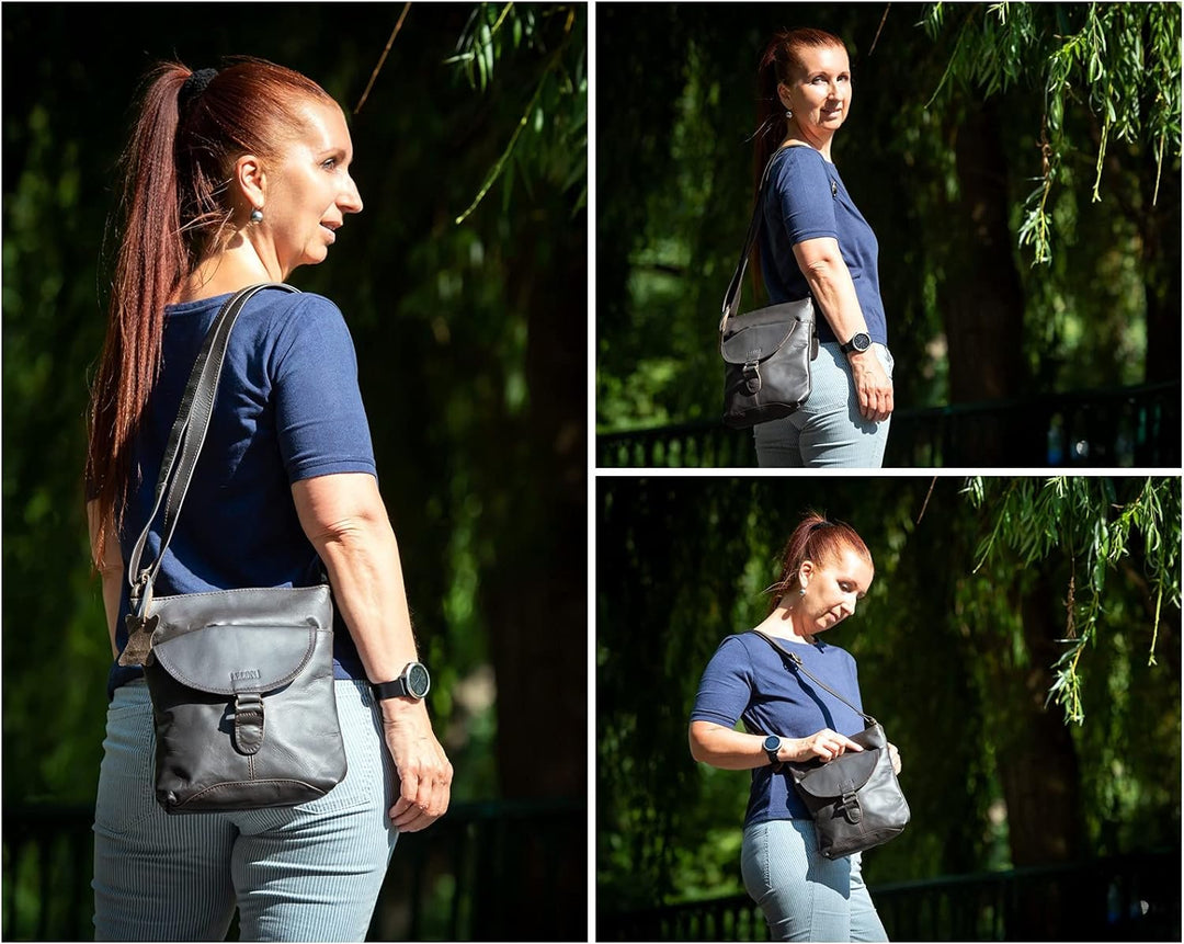 LECONI Umhängetasche Schultertasche Damen Damentasche Frauen Handtasche Ledertasche Used-Look Leder