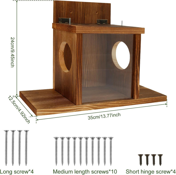 Futterhaus Eichhörnchen Wetterfest mit Quadratisches Transparentes Fenster Holz Stabiles Eichhörnche