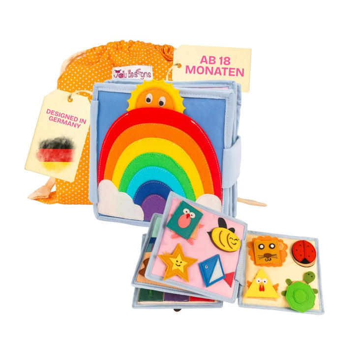 Jolly Designs 6-seitiges Mini Quiet Book Sonnenschein - Montessori Lernspielzeug aus hochwertigem St
