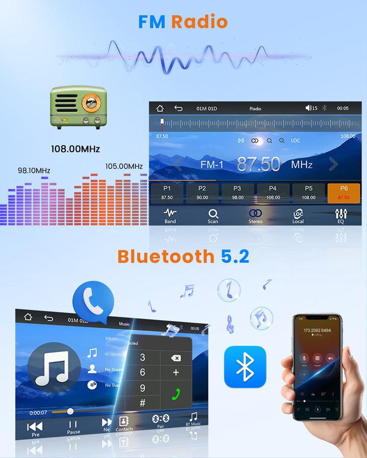 Hikity Autoradio Bluetooth 1 DIN Stereo Auto Bluetooth kompatibel mit Wireless CarPlay & Android Aut