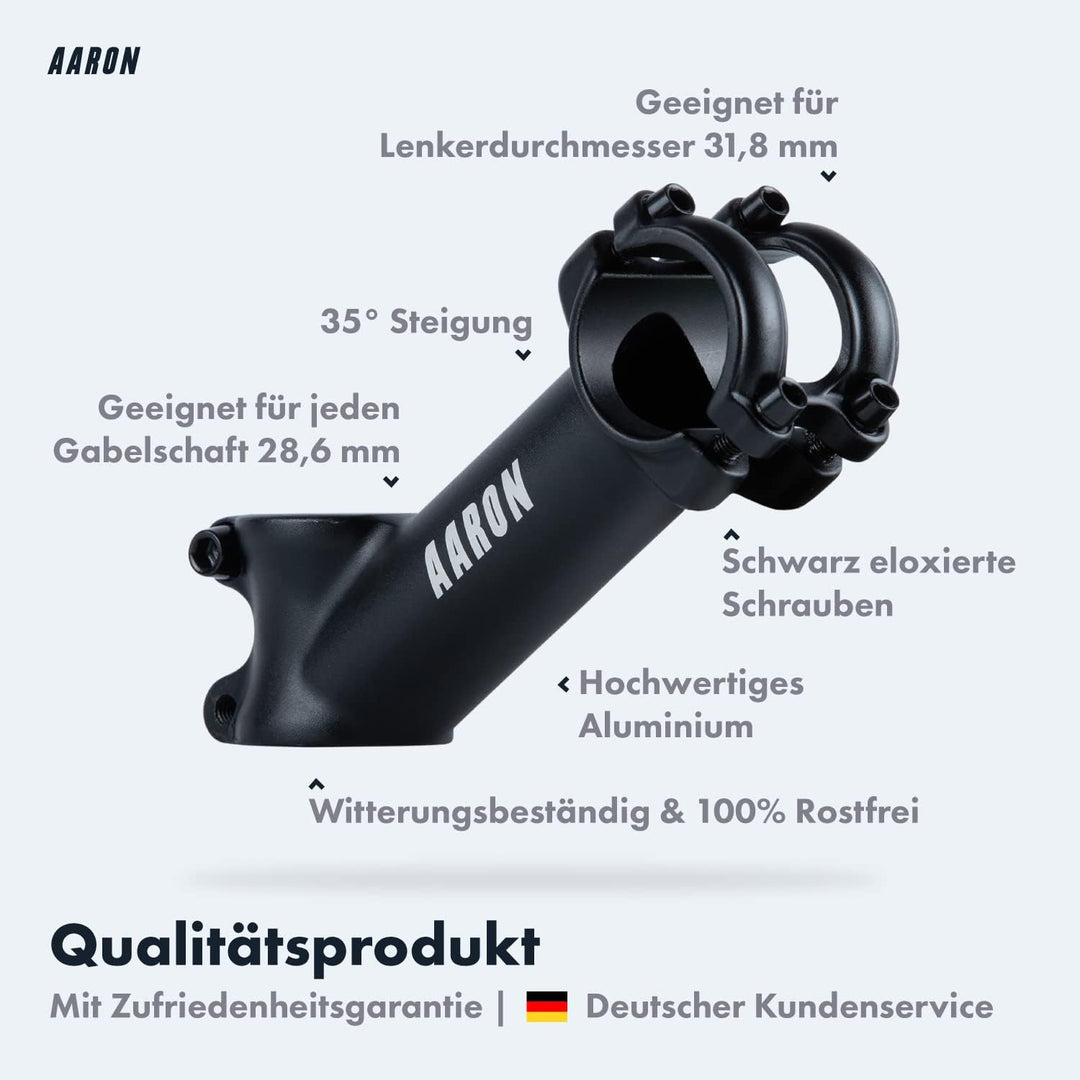 AARON Stem Fahrrad Lenkervorbau, Aluminium Fahrradvorbau mit 35° Winkel für ergonomische Sitzhaltung