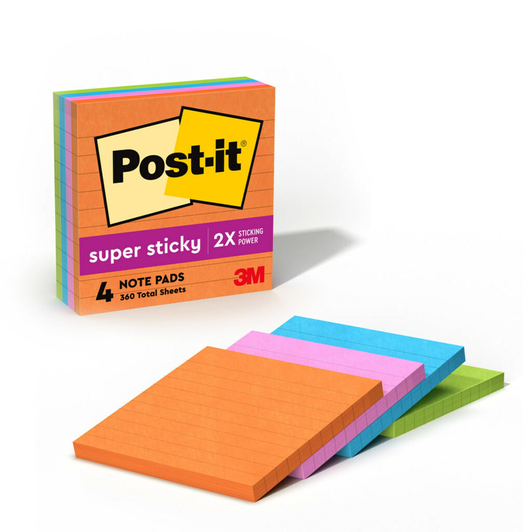 Post-it Super Haftnotizen, liniert, 4 Haftnotizblöcke, 10,2 x 10,2 cm, ideal für die Organisation in