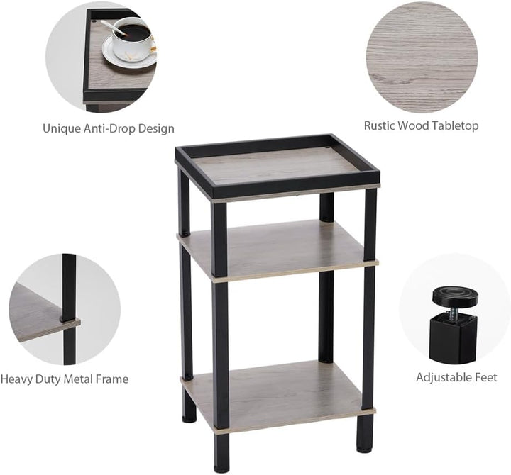 Beistelltisch Rechteckig Schmal, 3 Ebenen Nachttisch Industrial Design, Kleiner Couchtisch mit Table