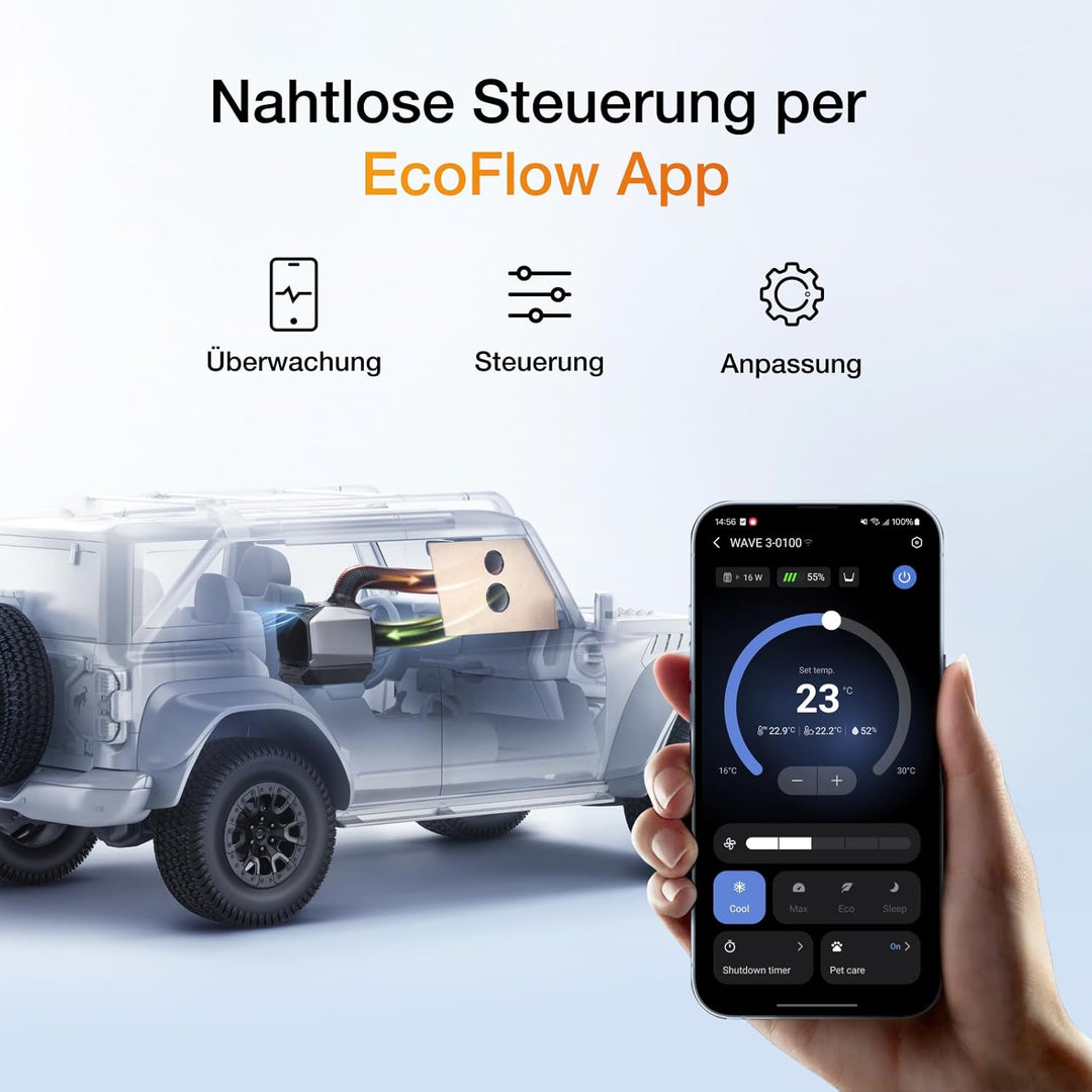 ECOFLOW WAVE 3 Tragbare Klimaanlage mit 1024Wh Zusatzakku, 1800 W/6100 BTU Kühlen, 2000 W/6800 BTU H