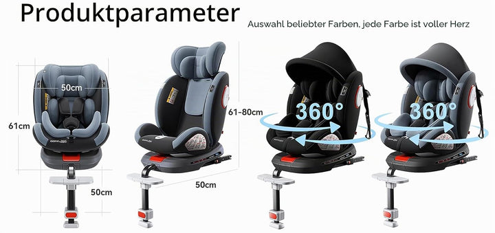 360° Drehbarer Autositz, Liegeautositz mit Verstellbarer Kopfstütze (Black-Upgraded Version) Black-U